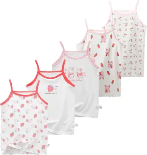 2-10 Years Little Girls Camisole Soft Tagless Cami Kids Breathable Undershirts Cotton Tank Top 5 Pack