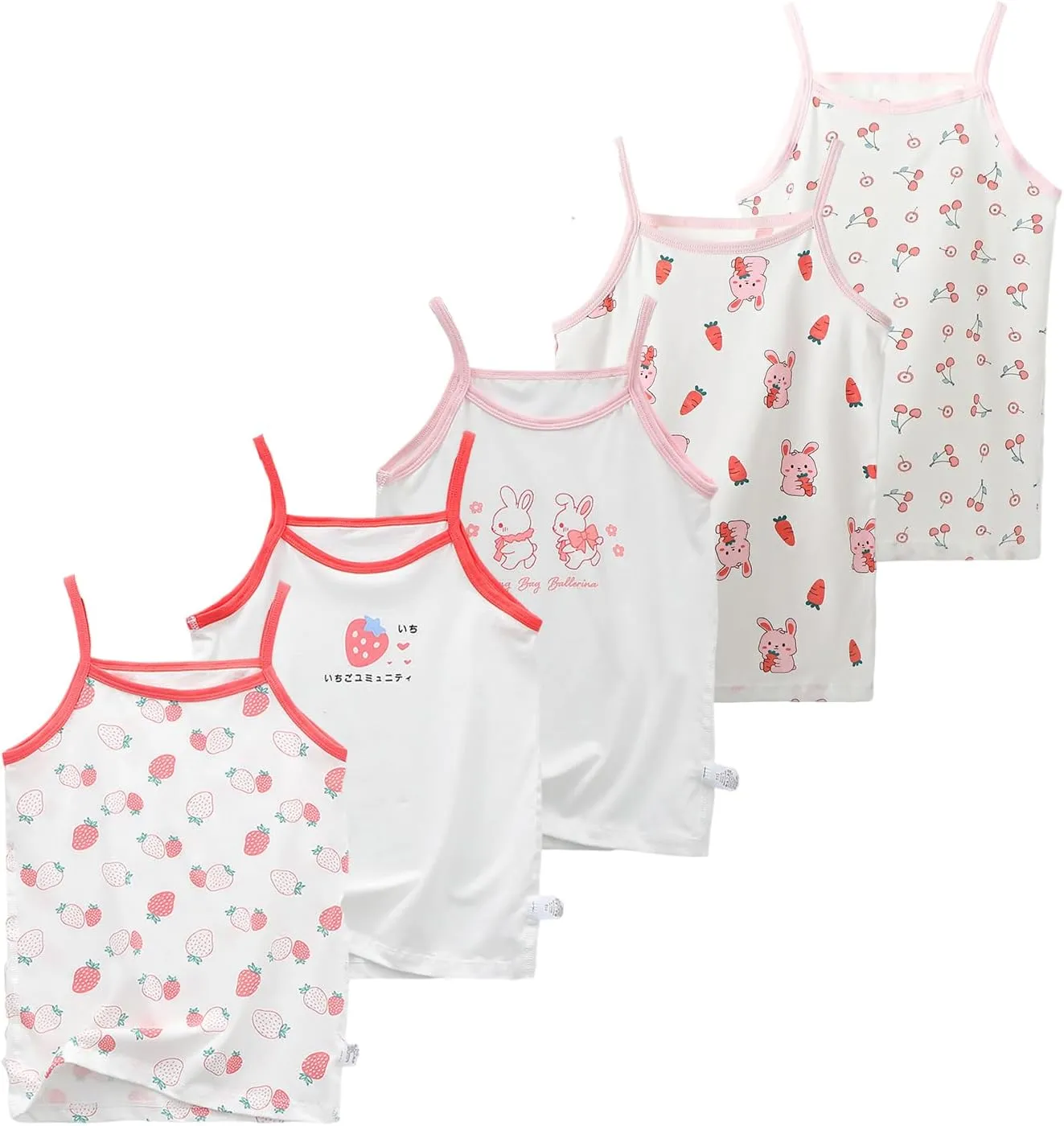 2-10 Years Little Girls Camisole Soft Tagless Cami Kids Breathable Undershirts Cotton Tank Top 5 Pack