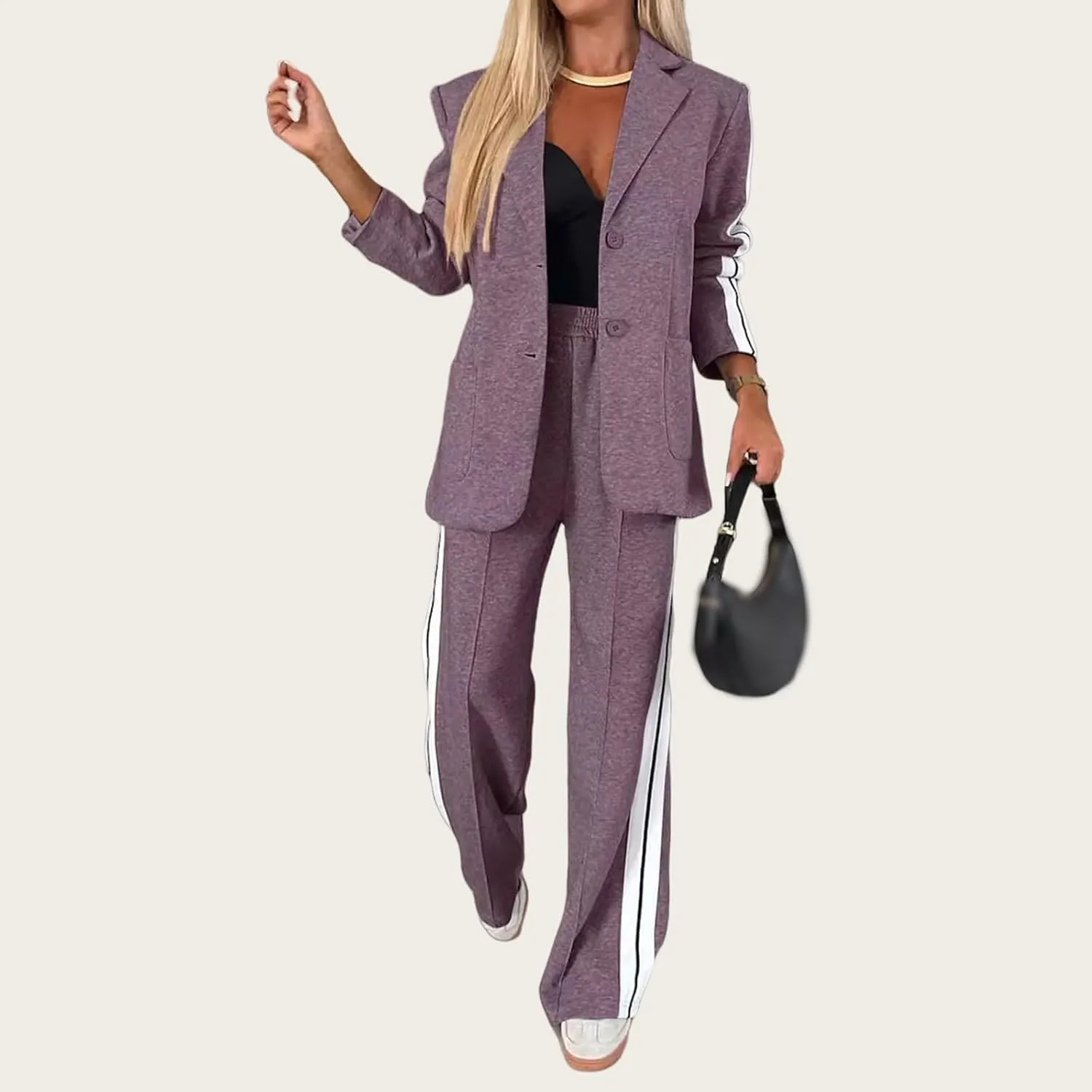 2 Piece Blazer Outfits for Women Comfy Oversized Jacket Wide Leg Pants Suits Notch Lapel Casual Business Dressy Sets