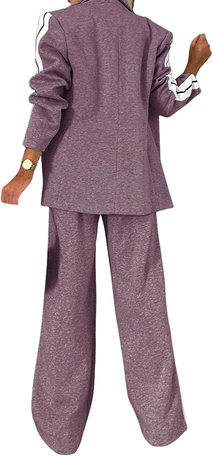 2 Piece Blazer Outfits for Women Comfy Oversized Jacket Wide Leg Pants Suits Notch Lapel Casual Business Dressy Sets