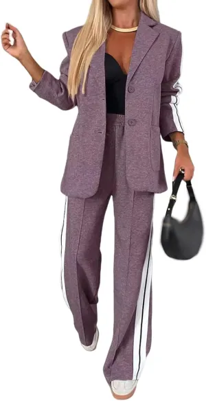 2 Piece Blazer Outfits for Women Comfy Oversized Jacket Wide Leg Pants Suits Notch Lapel Casual Business Dressy Sets