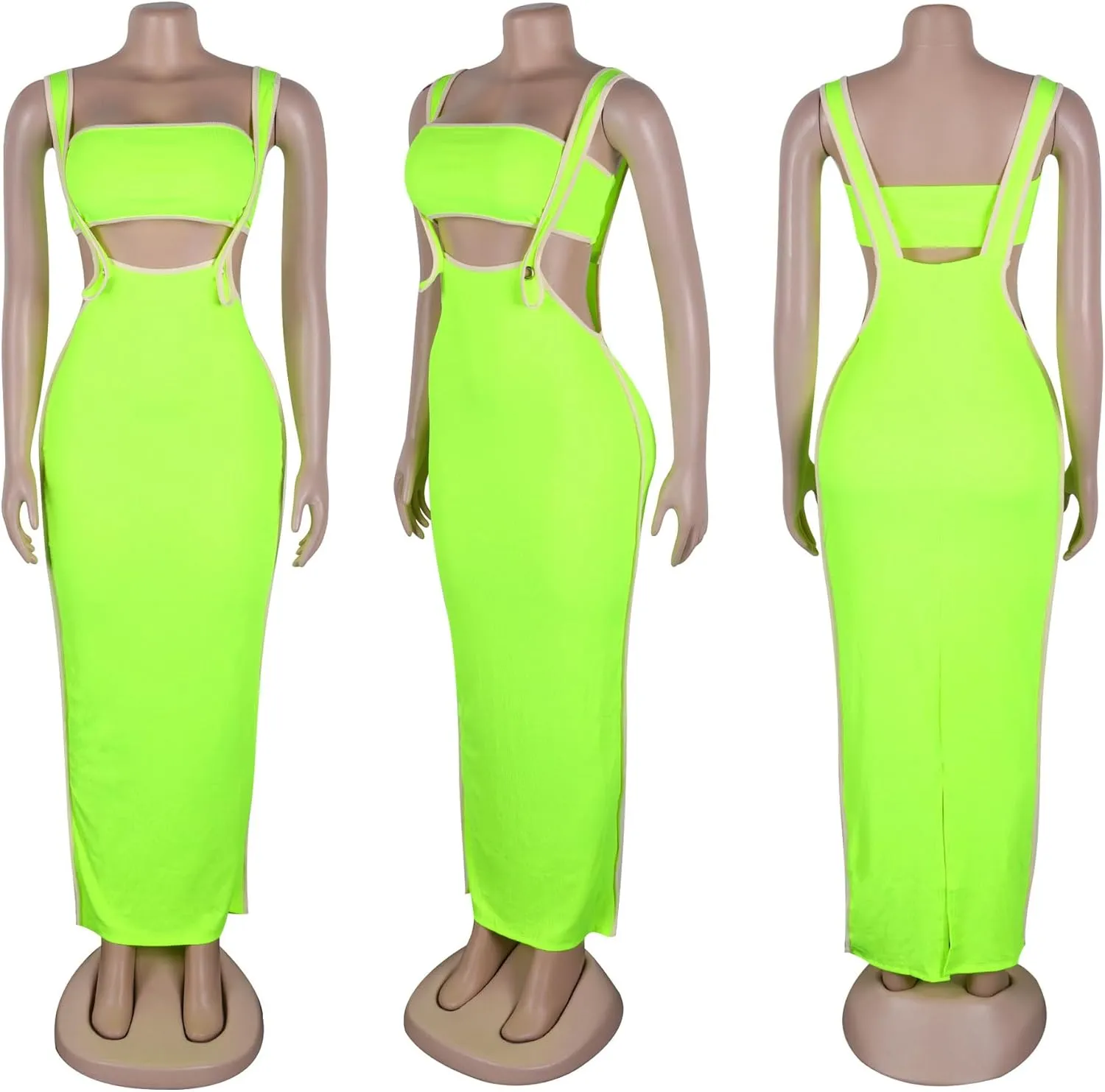 2 Piece Outfits Dresses for Women Summer Tube Crop Tops Sexy Bodycon Split Long Maxi Skirt Suspenders Sets