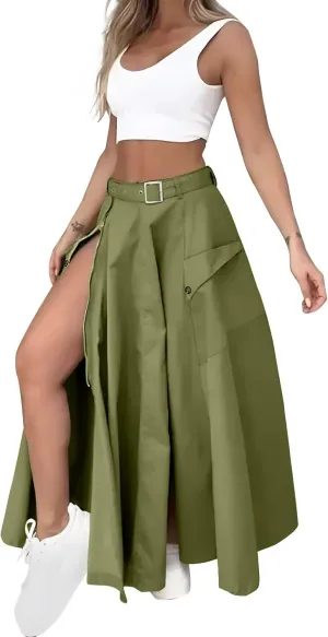 2 Piece Skirt Sets For Women Trendy Solid High Slit Skirt And Crop Tank Top Summer Outfits High Waist Maxi Skirt Sets