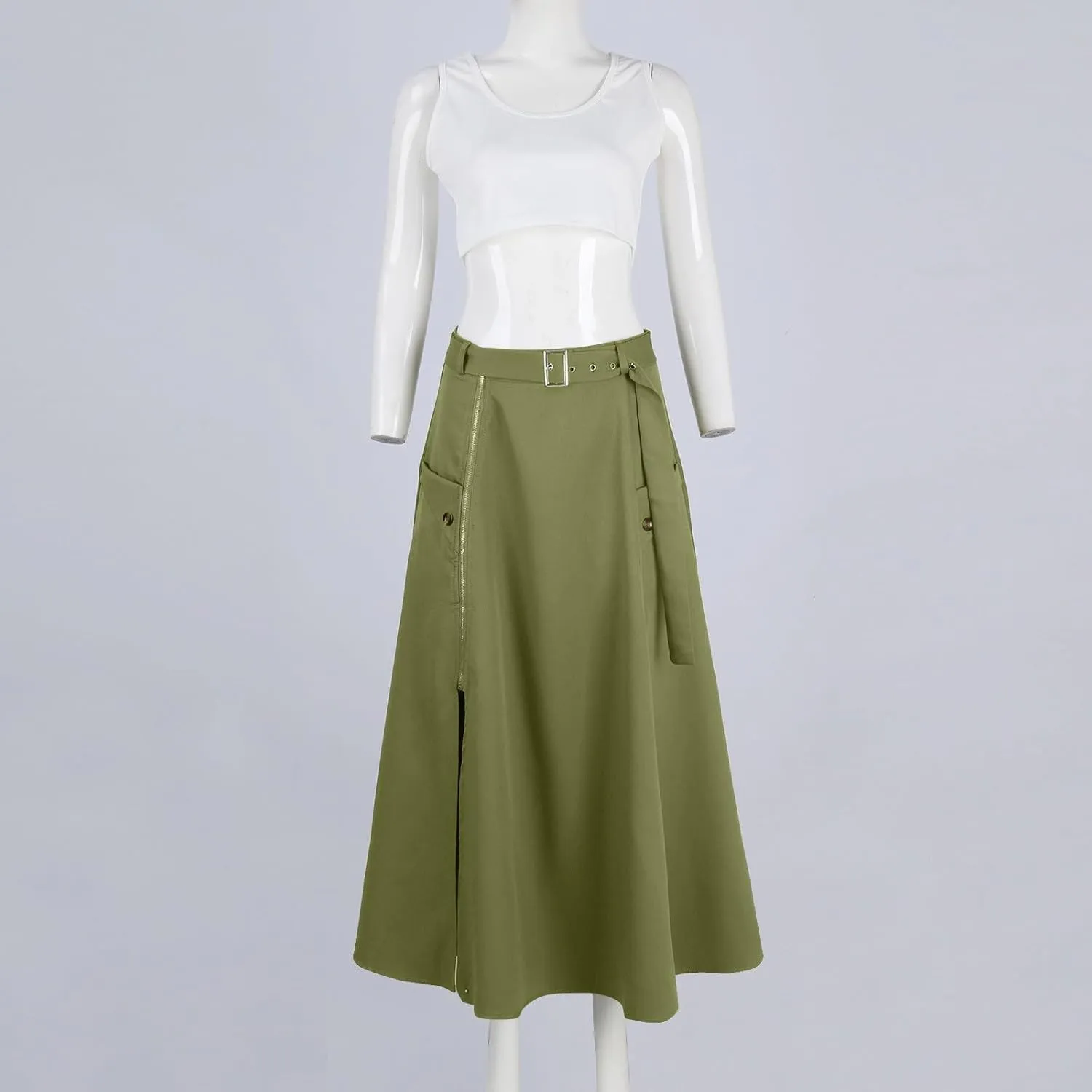 2 Piece Skirt Sets For Women Trendy Solid High Slit Skirt And Crop Tank Top Summer Outfits High Waist Maxi Skirt Sets