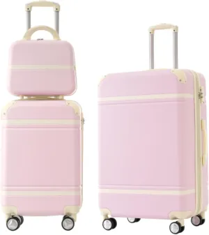 20'   24' Luggage and Cosmetic Case, 3-Piece Hardshell Luggage Set, Trolley Case with Combination Lock, 360 Spinner Wheels, Suitable for Outdoor Travel, Light Pink