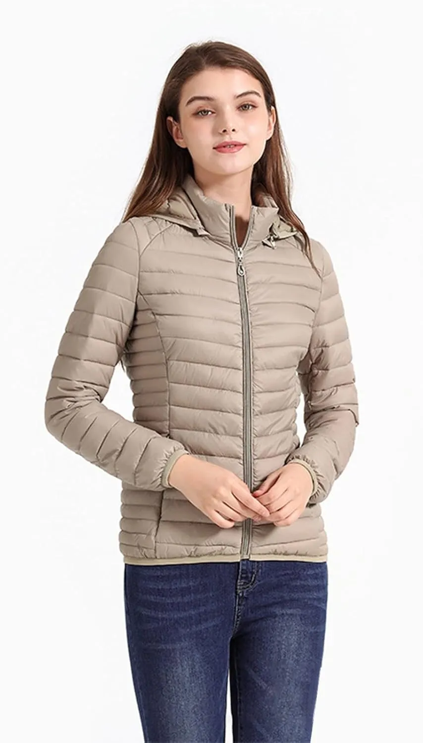 2023 Womens Puffer Jacket Lightweight Packable Down Jacket with Removable Hoodie Soft Warm Petite Coat Winter Outerwear