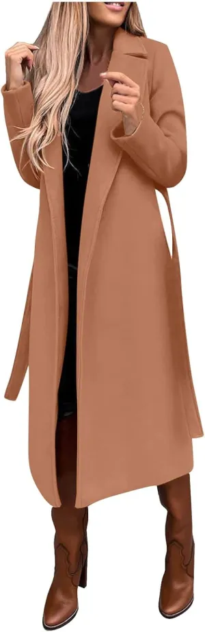 2024 Fashion Fall Winter Coats for Women Classic Trench Coat Ladies Slim Solid Long Jacket Lightweight Windbreaker