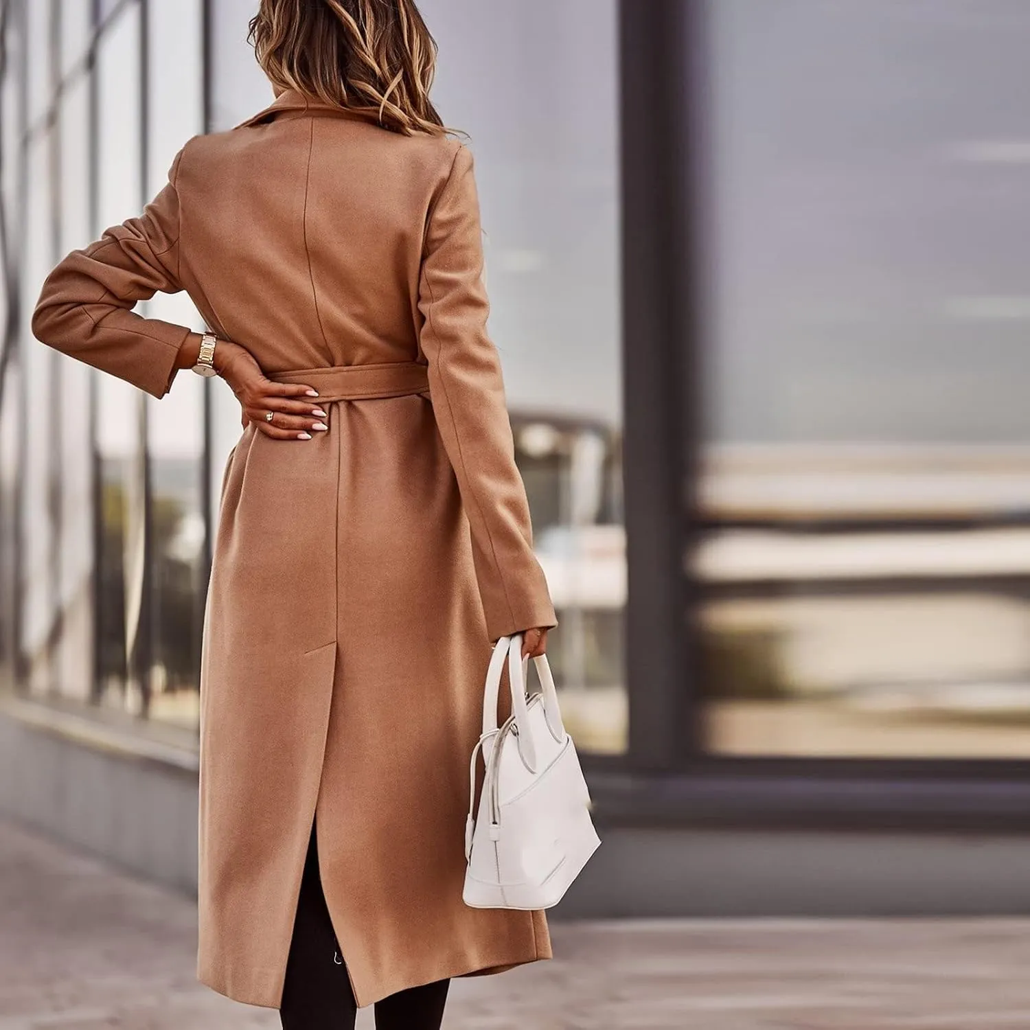 2024 Fashion Fall Winter Coats for Women Classic Trench Coat Ladies Slim Solid Long Jacket Lightweight Windbreaker