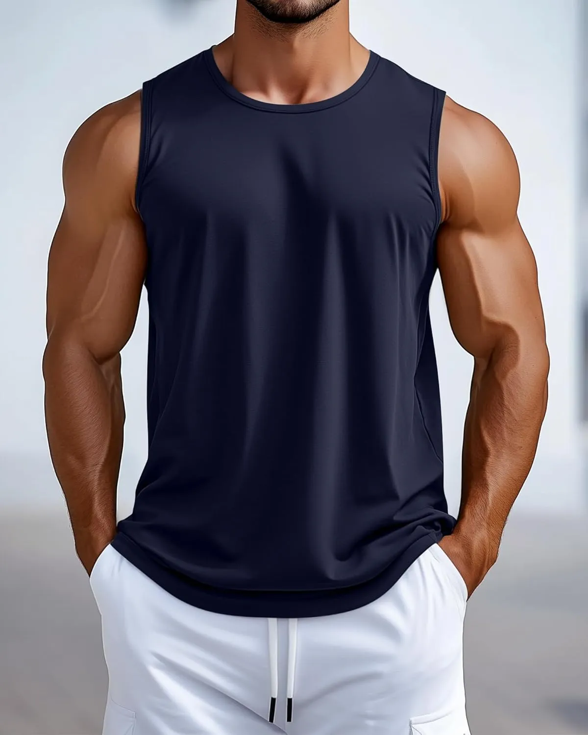 3 Pack Big and Tall Cotton Men's Tank Tops Plus Size Workout Sleeveless Tee Shirts Crew Neck Muscle Shirts L-5XL