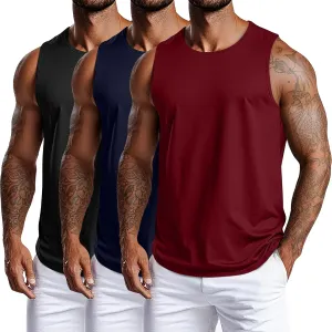 3 Pack Big and Tall Cotton Men's Tank Tops Plus Size Workout Sleeveless Tee Shirts Crew Neck Muscle Shirts L-5XL
