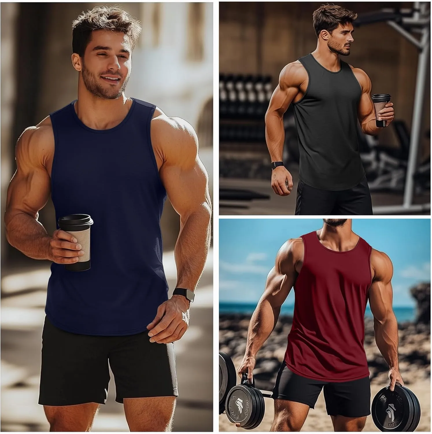 3 Pack Big and Tall Cotton Men's Tank Tops Plus Size Workout Sleeveless Tee Shirts Crew Neck Muscle Shirts L-5XL