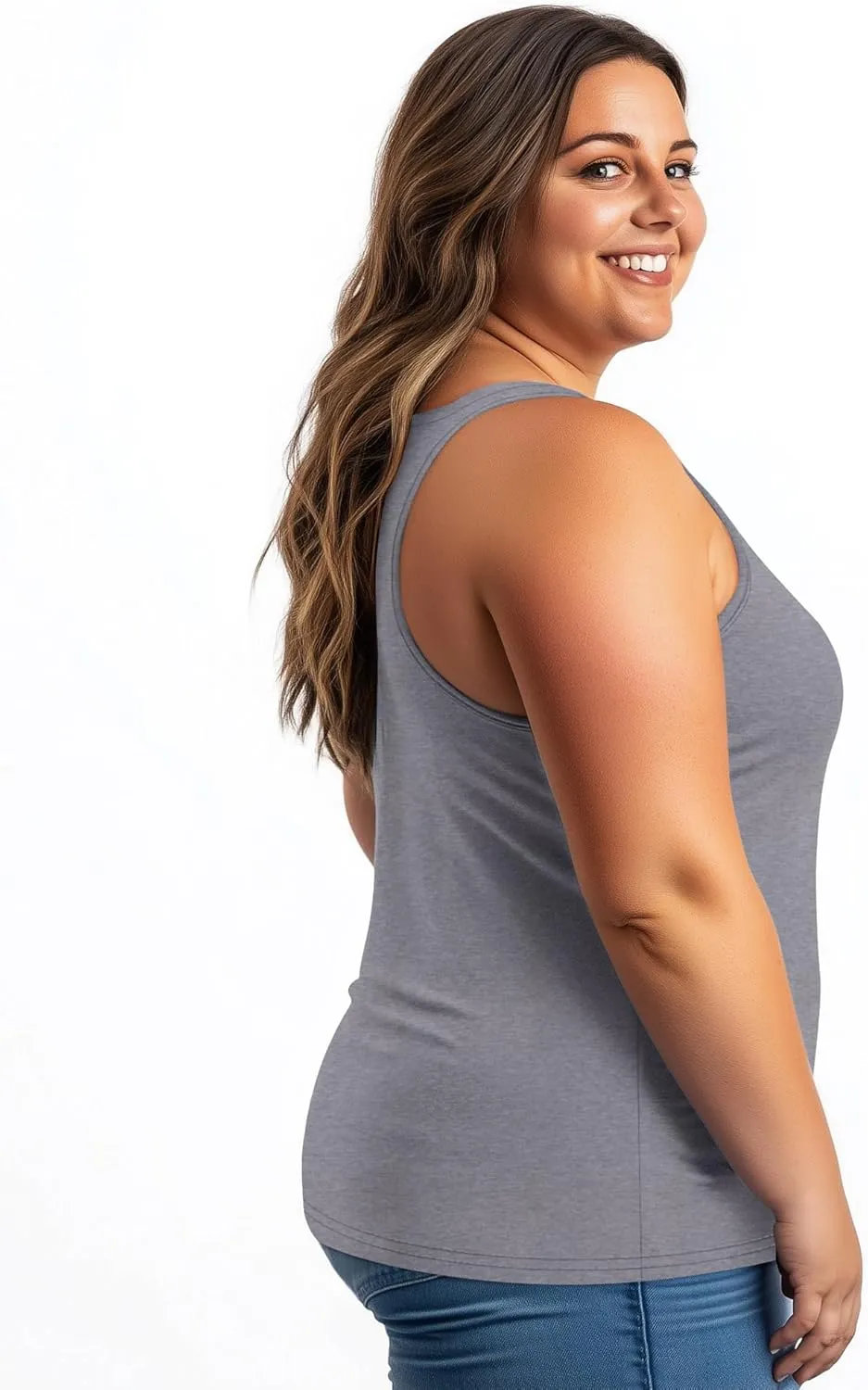 3 Pack Women's Plus Size V Neck Tank Tops Sleeveless Loose Fit Summer Tees Casual Trendy Basic T-Shirts Flat Hem