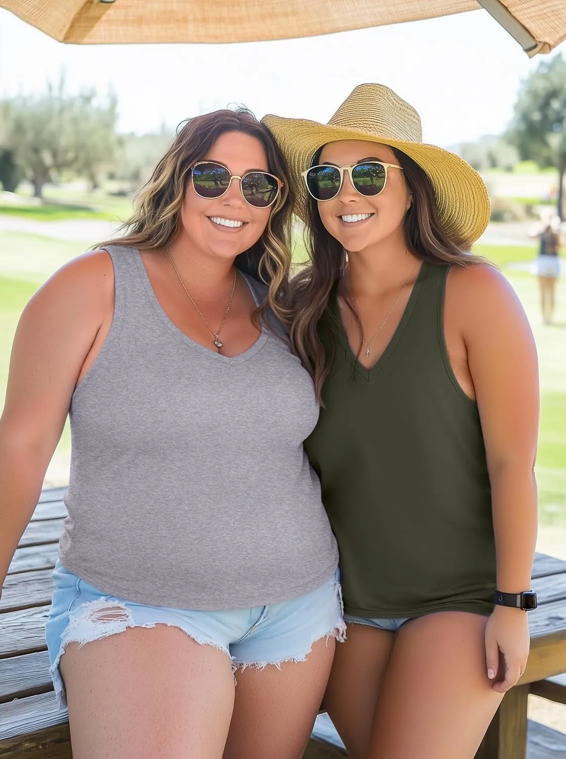 3 Pack Women's Plus Size V Neck Tank Tops Sleeveless Loose Fit Summer Tees Casual Trendy Basic T-Shirts Flat Hem
