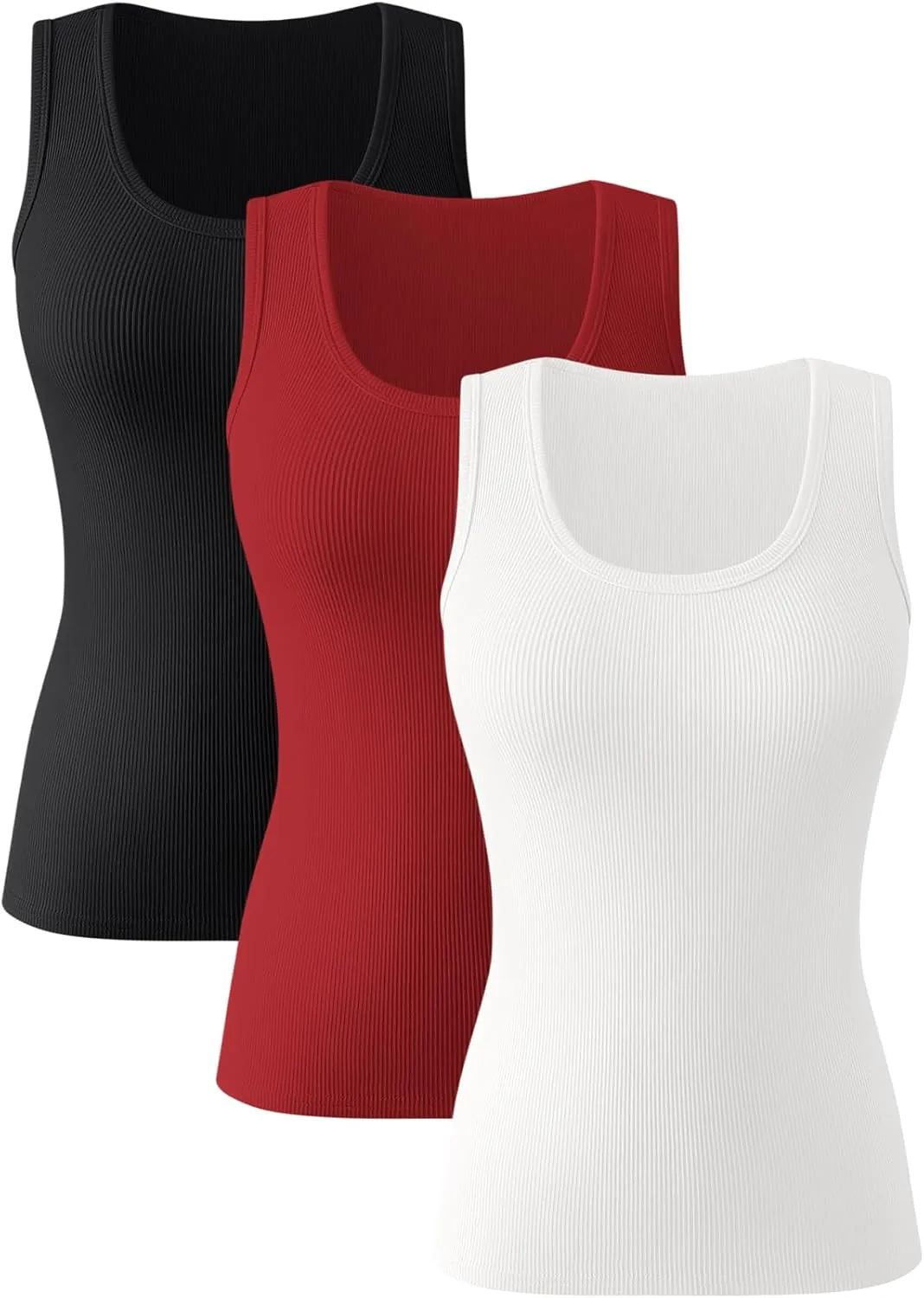 3 Pieces Womens Sleeveless Ribbed Tank Tops Summer Casual Basic Slim Fit Racerback Top Shirts