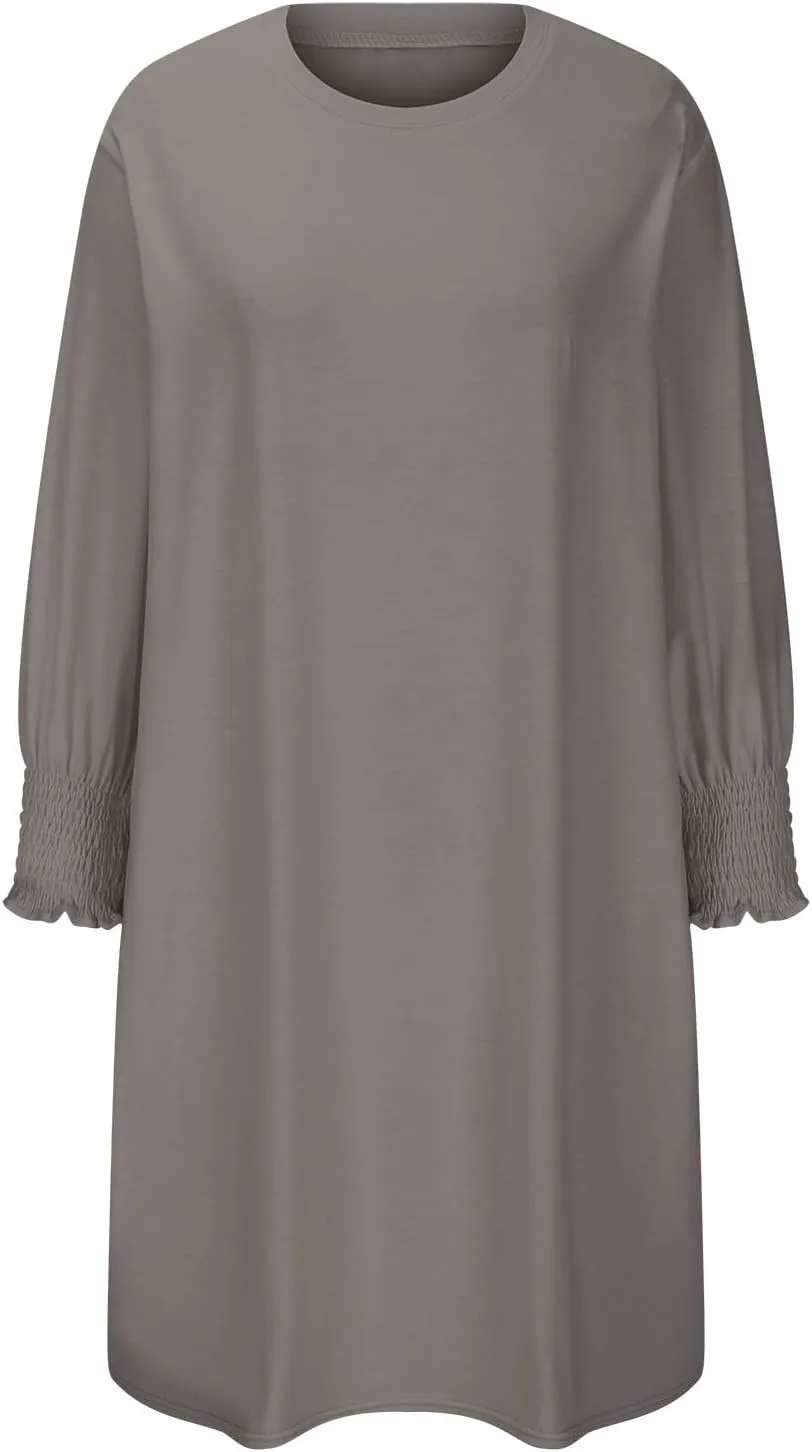 3/4 Sleeve Womens Dresses Summer Spring Quarter Sleeve Crew Neck Mini Dress Loose Fit Beach Coverups Comfy Tshirt Dress