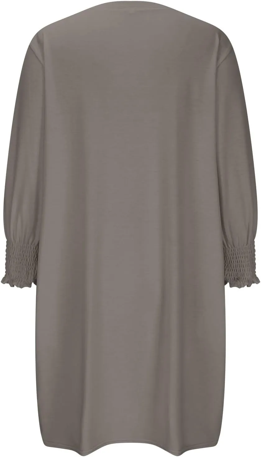 3/4 Sleeve Womens Dresses Summer Spring Quarter Sleeve Crew Neck Mini Dress Loose Fit Beach Coverups Comfy Tshirt Dress