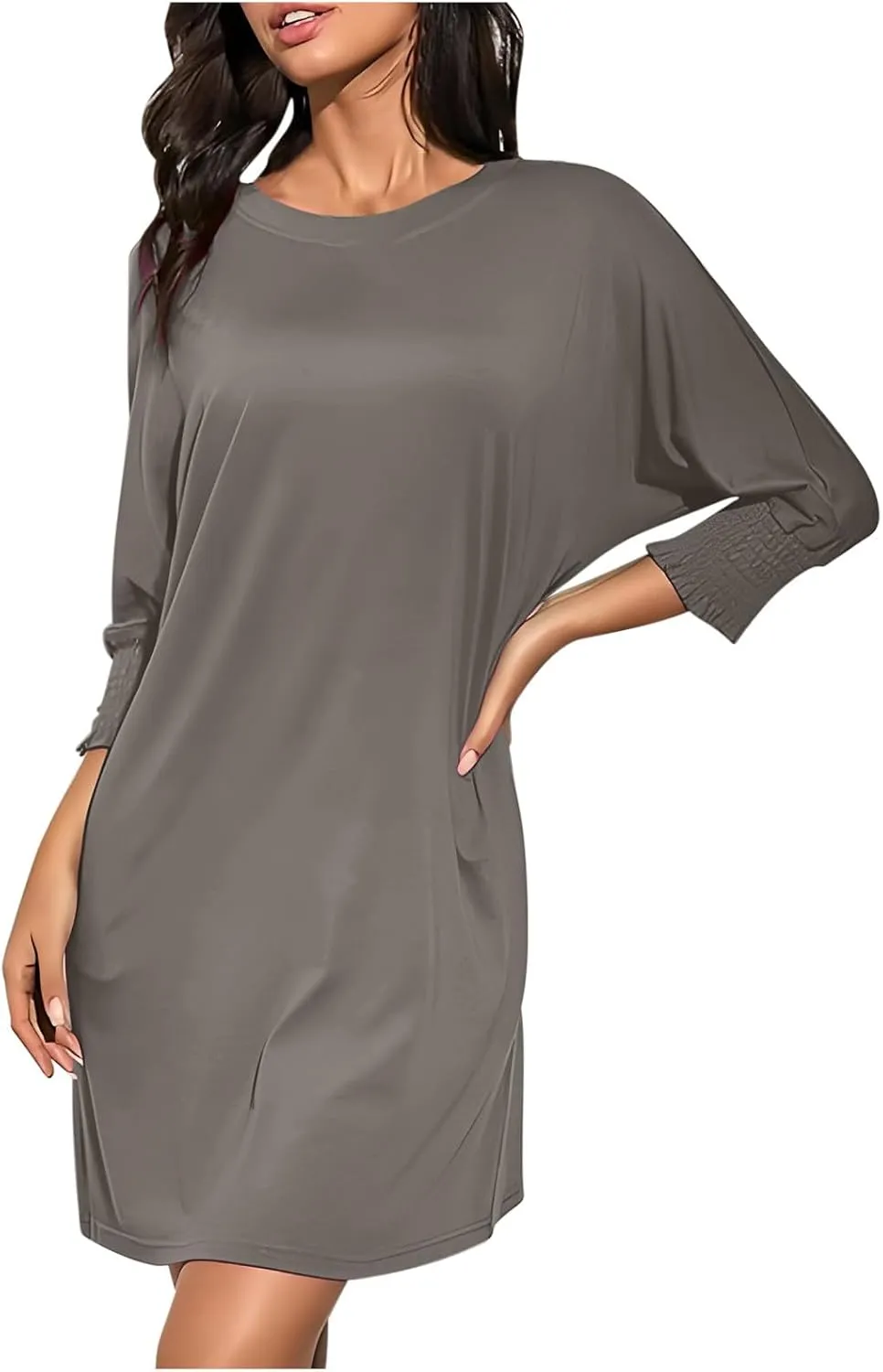 3/4 Sleeve Womens Dresses Summer Spring Quarter Sleeve Crew Neck Mini Dress Loose Fit Beach Coverups Comfy Tshirt Dress