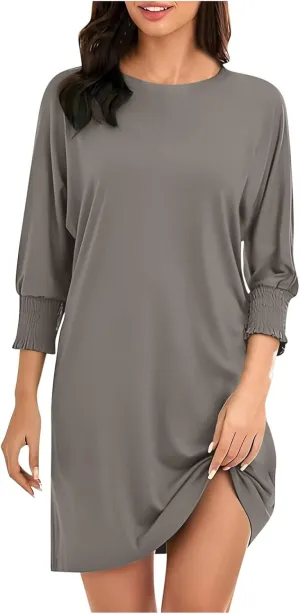 3/4 Sleeve Womens Dresses Summer Spring Quarter Sleeve Crew Neck Mini Dress Loose Fit Beach Coverups Comfy Tshirt Dress