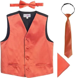 4 Piece Baby and Big Boys' Formal Suit Vest Set with Bowtie and Tie (Size 3T to 16)
