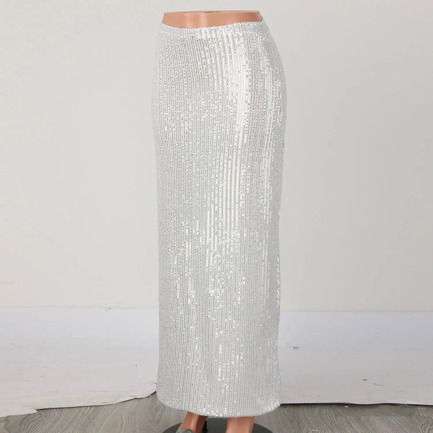 A Line Sequin Maxi Skirt Women High Waist Straight Shiny Split Maxi Skirt Female Streetwear Skirt Short Skirts