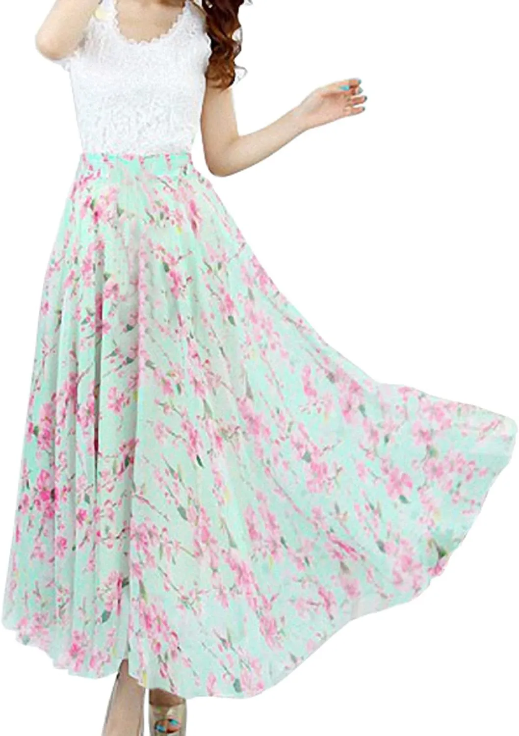 Afibi Women Full/Ankle Length Blending Maxi Chiffon Long Skirt Beach Skirt