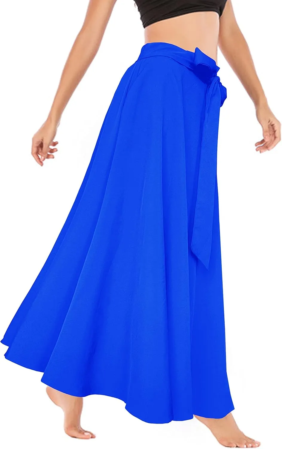 Afibi Women's High Waist Skirt Tie Front A-Line Flowy Long Maxi Skirts with Pockets