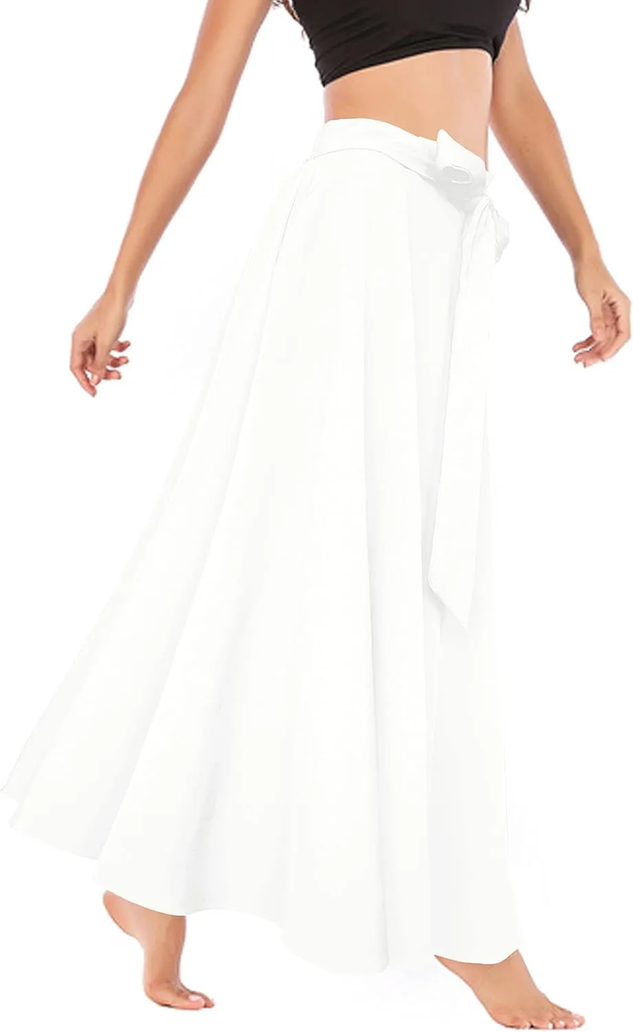 Afibi Women's High Waist Skirt Tie Front A-Line Flowy Long Maxi Skirts with Pockets