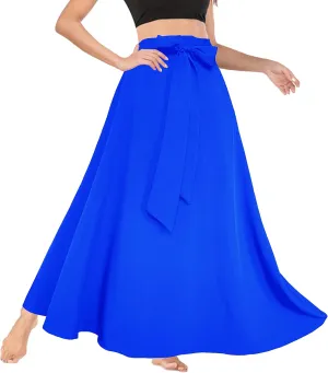 Afibi Women's High Waist Skirt Tie Front A-Line Flowy Long Maxi Skirts with Pockets