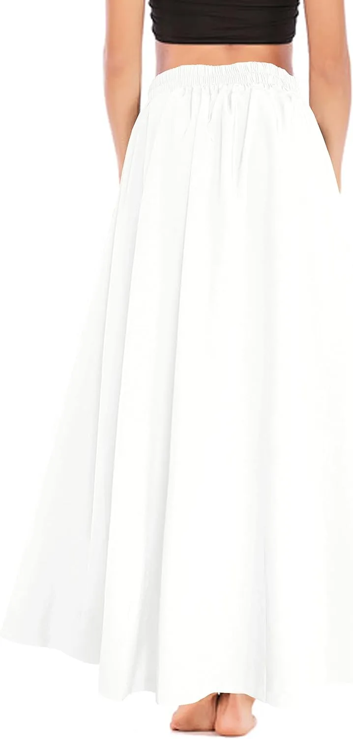 Afibi Women's High Waist Skirt Tie Front A-Line Flowy Long Maxi Skirts with Pockets