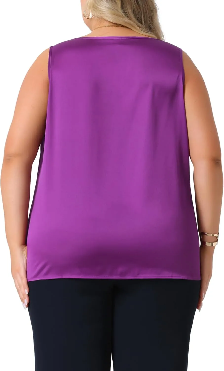 Agnes Orinda Plus Size Silk Satin Tank Tops for Women V Neck Casual Cami Sleeveless Blouses Summer Basic Tank