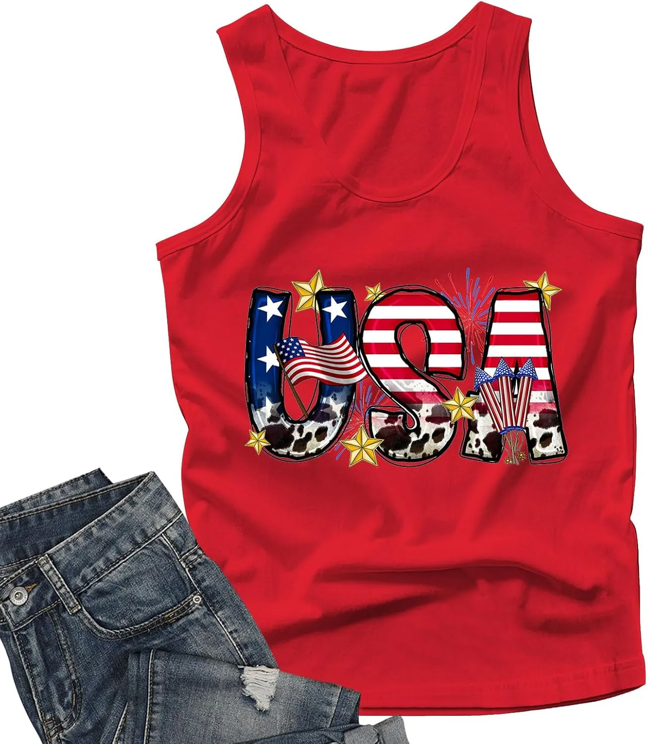 American Flag Tank Tops Women 4th of July Vest Patriotic Shirt USA Flag Stars Stripes Sleeveless
