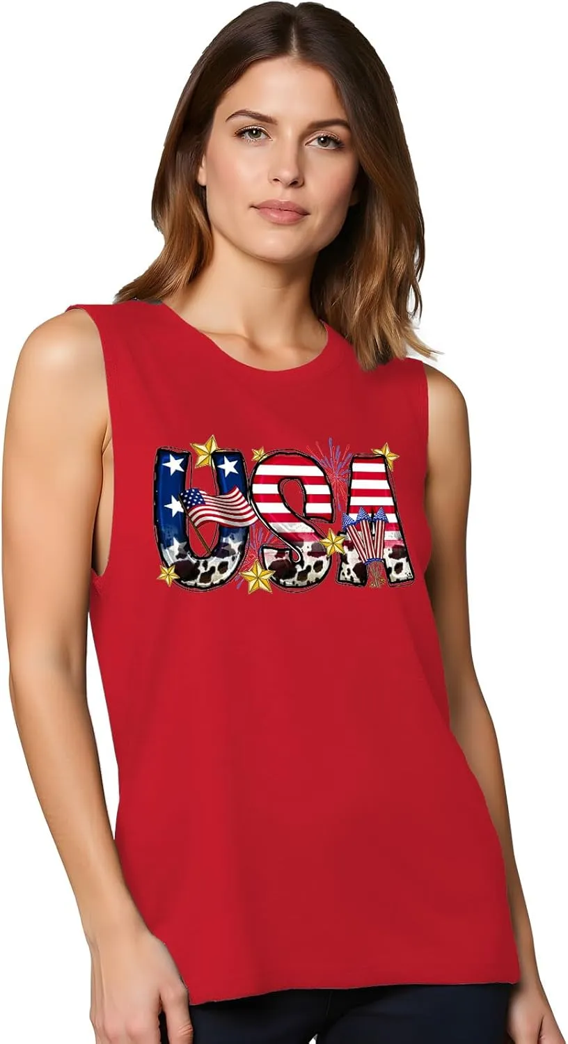 American Flag Tank Tops Women 4th of July Vest Patriotic Shirt USA Flag Stars Stripes Sleeveless