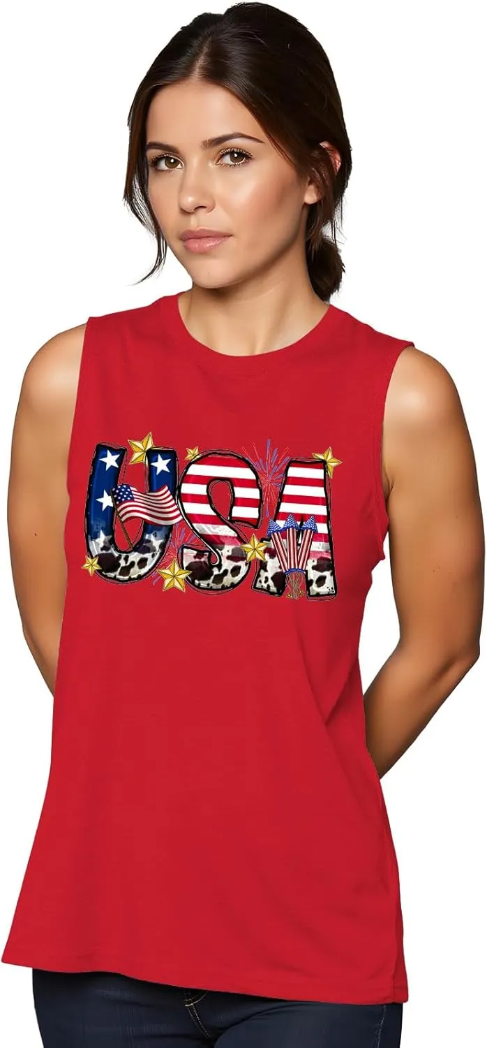 American Flag Tank Tops Women 4th of July Vest Patriotic Shirt USA Flag Stars Stripes Sleeveless