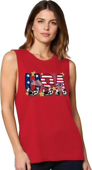 American Flag Tank Tops Women 4th of July Vest Patriotic Shirt USA Flag Stars Stripes Sleeveless