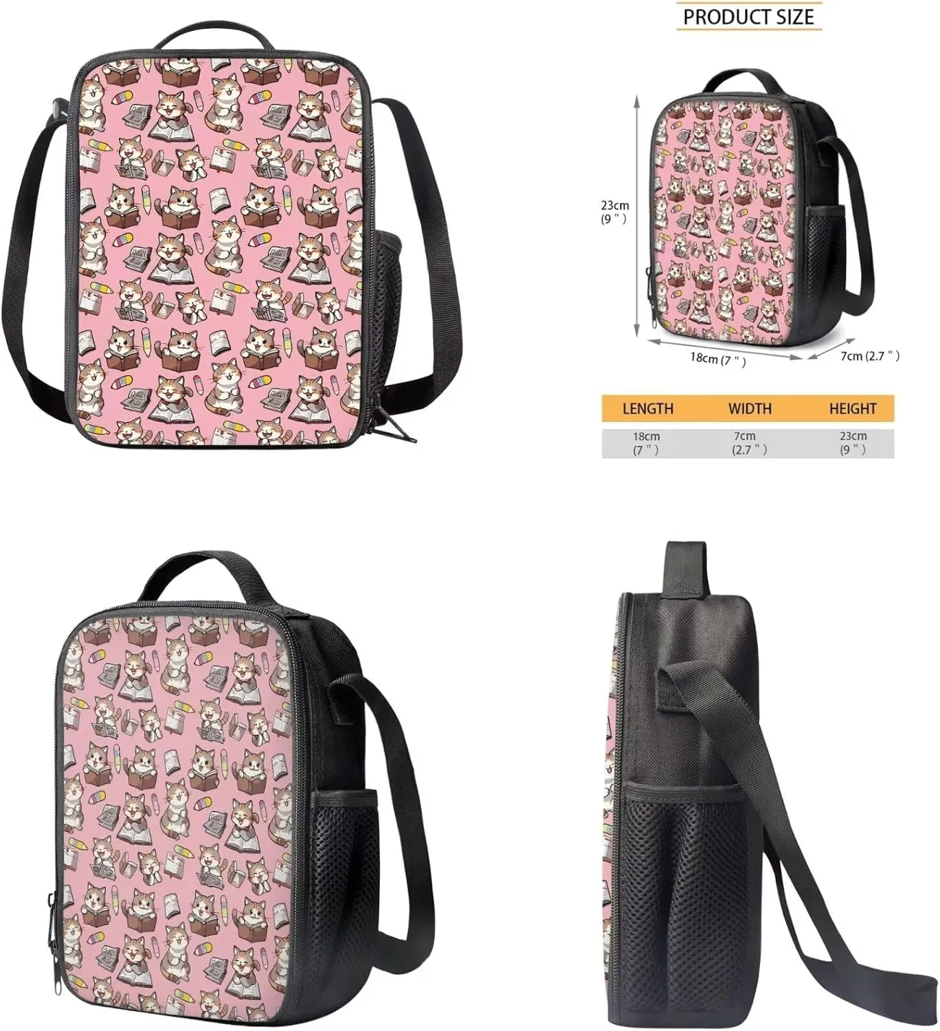 AmzPrint 4 Pieces Cat Backpack Set For Girls Kids Cat Backpack And Lunch Box Set Back To School Supplies Backpack Set Gifts