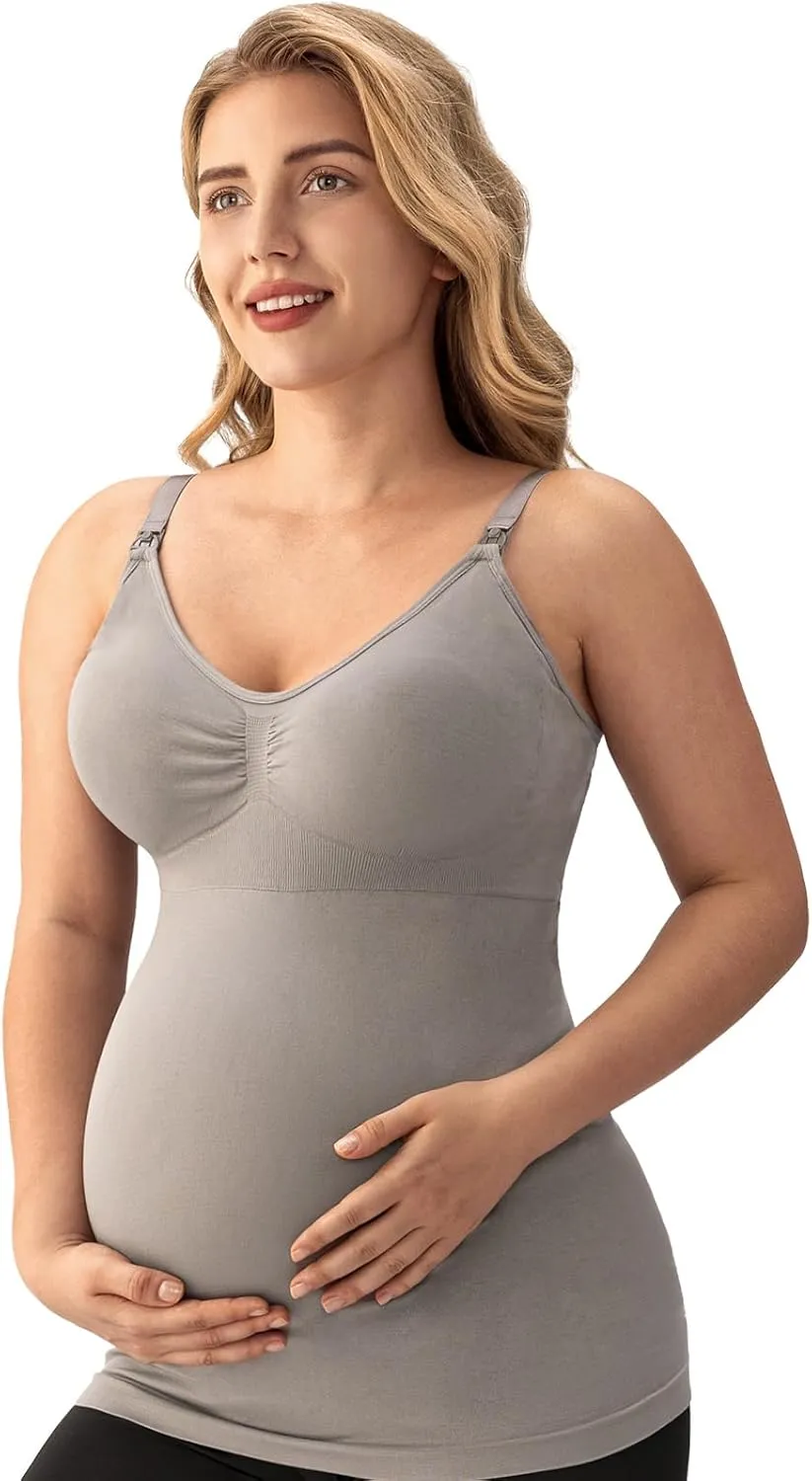 Angelhood Maternity Nursing Tank Tops for Breastfeeding,Womens Nursing Maternity Cami Built in Bra Sleep Bra