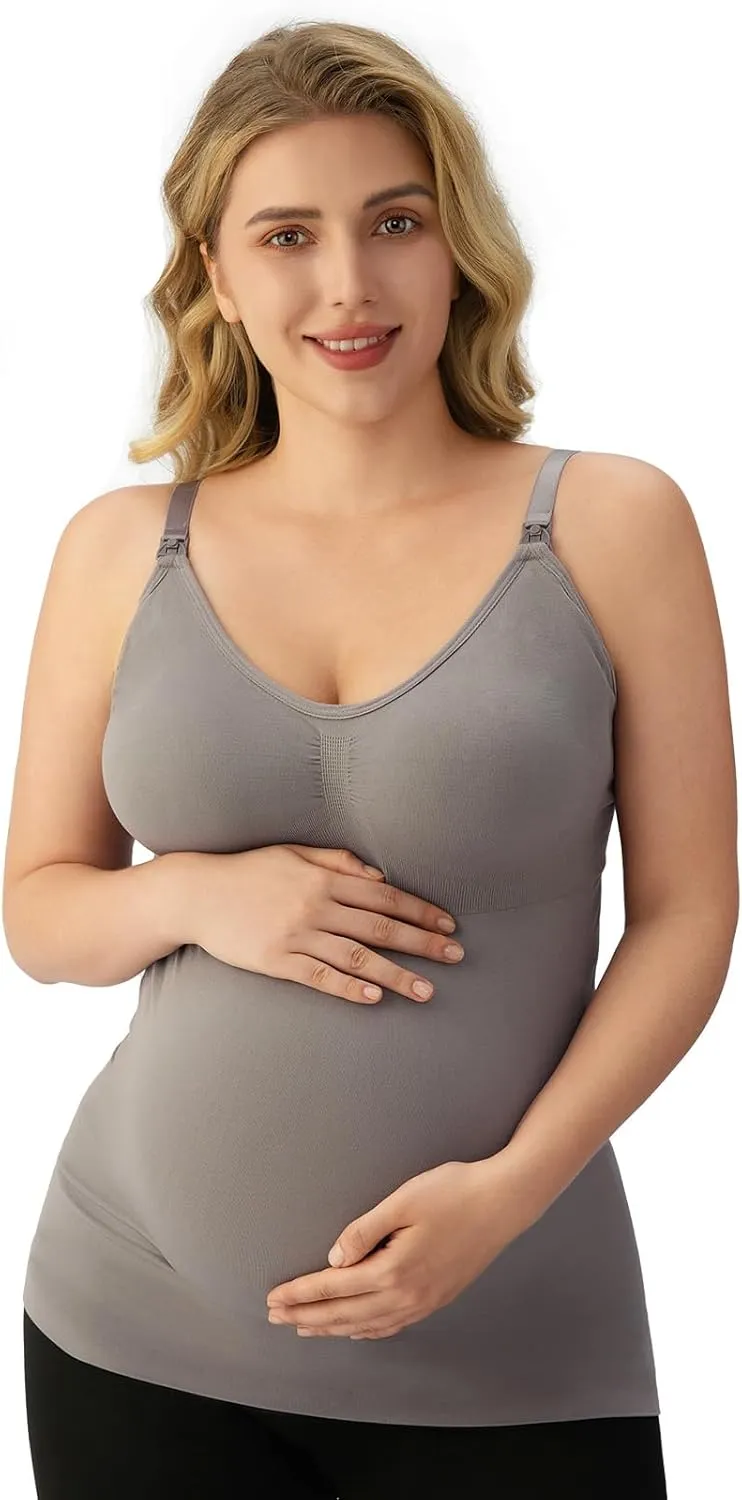 Angelhood Maternity Nursing Tank Tops for Breastfeeding,Womens Nursing Maternity Cami Built in Bra Sleep Bra