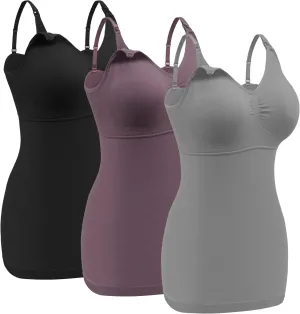 Angelhood Maternity Nursing Tank Tops for Breastfeeding,Womens Nursing Maternity Cami Built in Bra Sleep Bra