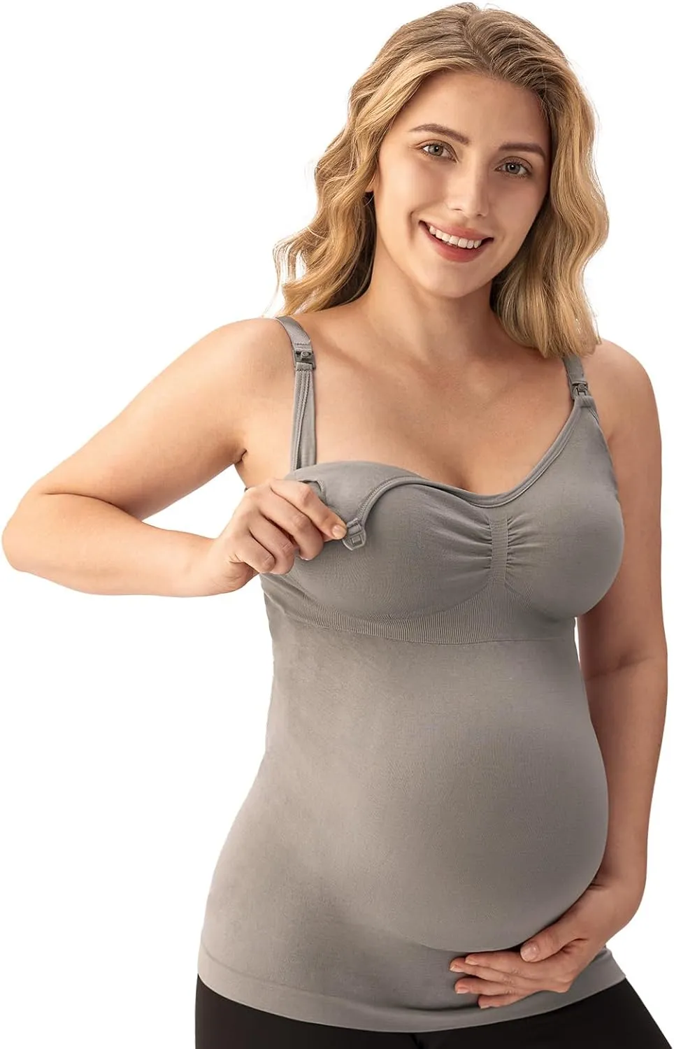 Angelhood Maternity Nursing Tank Tops for Breastfeeding,Womens Nursing Maternity Cami Built in Bra Sleep Bra
