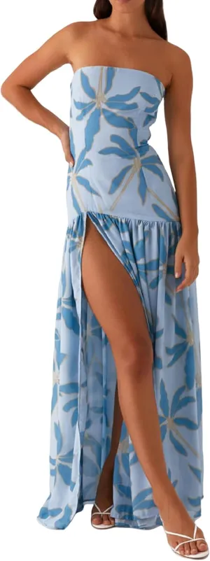 Aonoapll Women Strapless Flowy Maxi Dress Y2k High Slit Long Tube Dress Mesh Patchwork Tube Top Dresses Party Cocktail