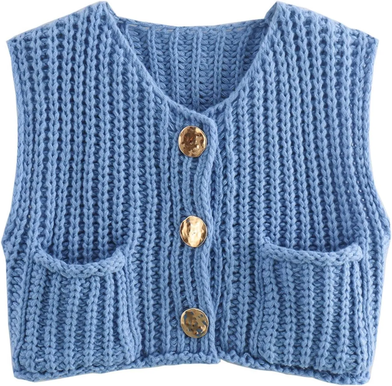 Arssm Women Button Down Sweater Vest Sleeveless Crop Knit Cardigan Cropped Knitted Sweater Vest with Pockets