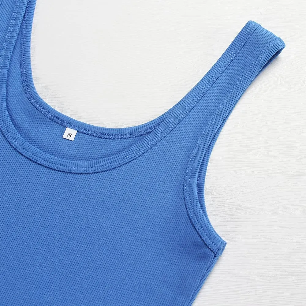 Artfish Women's Sleeveless Cotton Fitted Tank Top Form Fitting Scoop Neck Ribbed Knit Basic Cami Shirts