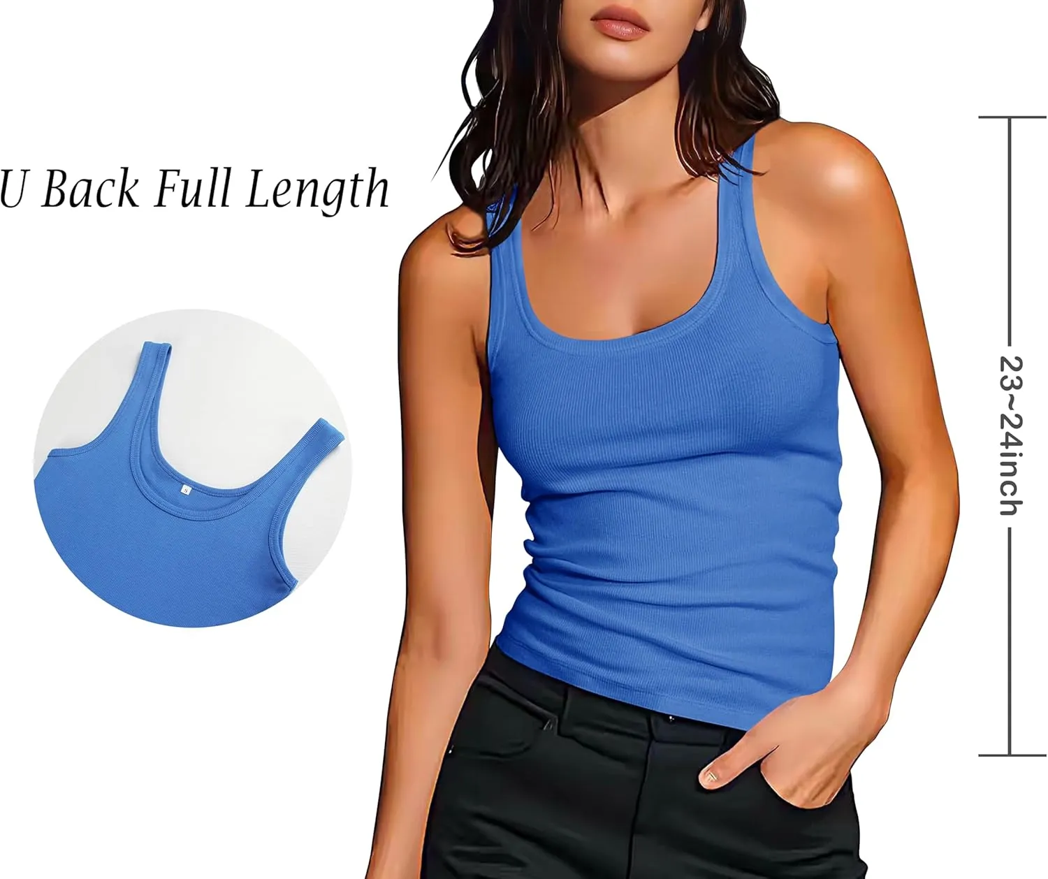 Artfish Women's Sleeveless Cotton Fitted Tank Top Form Fitting Scoop Neck Ribbed Knit Basic Cami Shirts