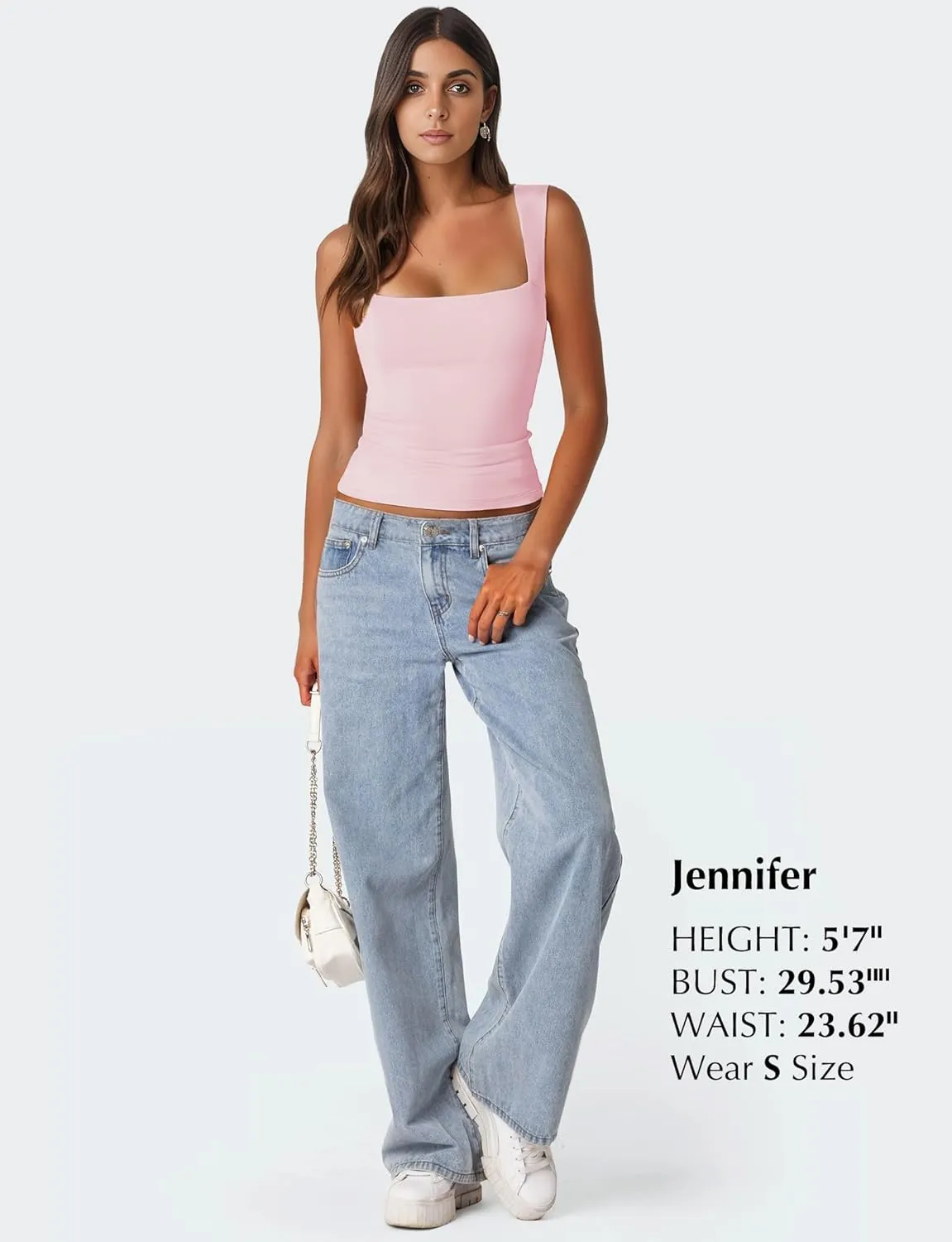 AURUZA Square Neck Tank Tops for Women, Sleeveless Double Lined Tops for Women Sexy Going Out Top Trendy Basic Fitted Shirts