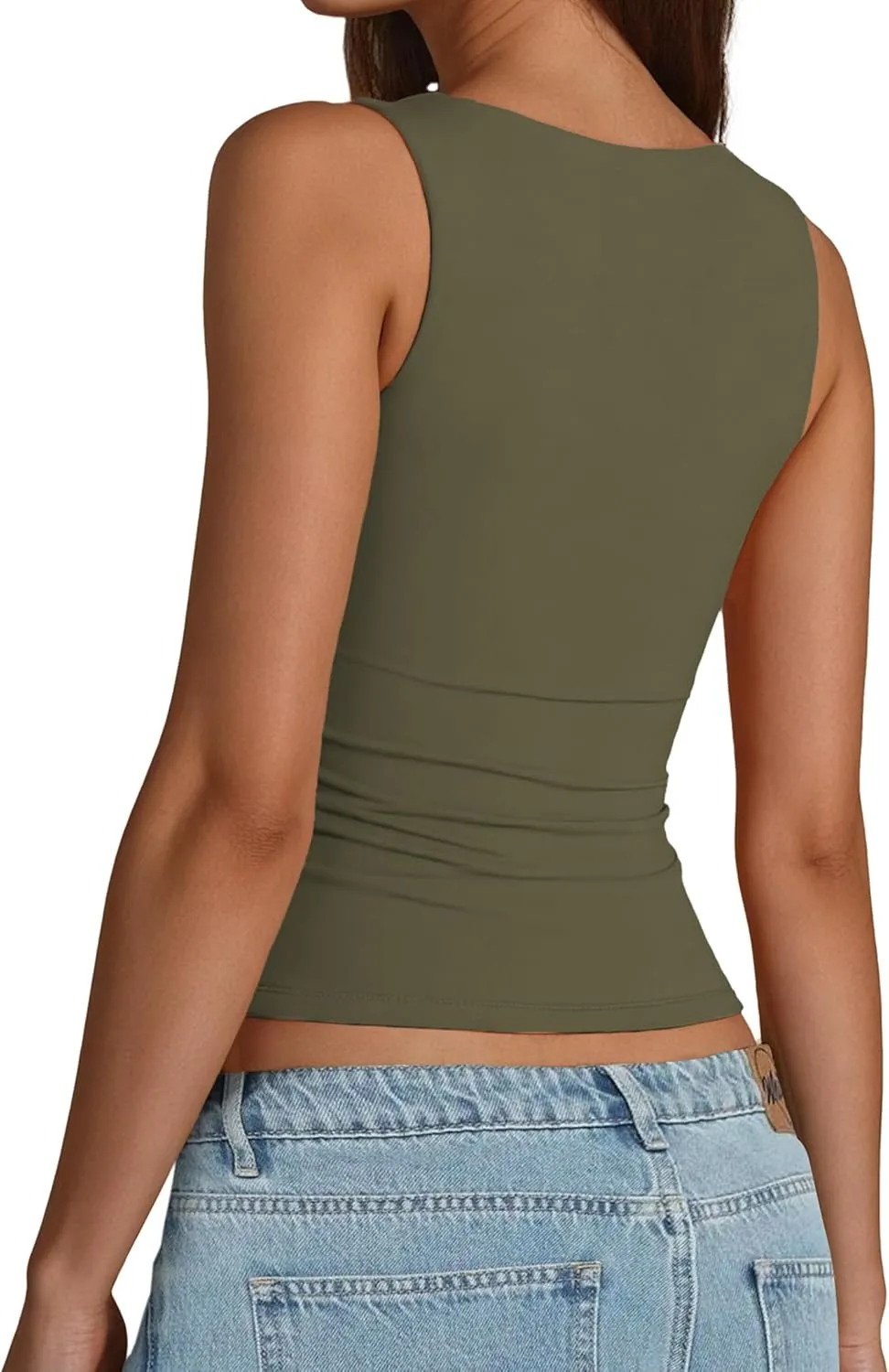 AURUZA Square Neck Tank Tops for Women, Sleeveless Double Lined Tops for Women Sexy Going Out Top Trendy Basic Fitted Shirts