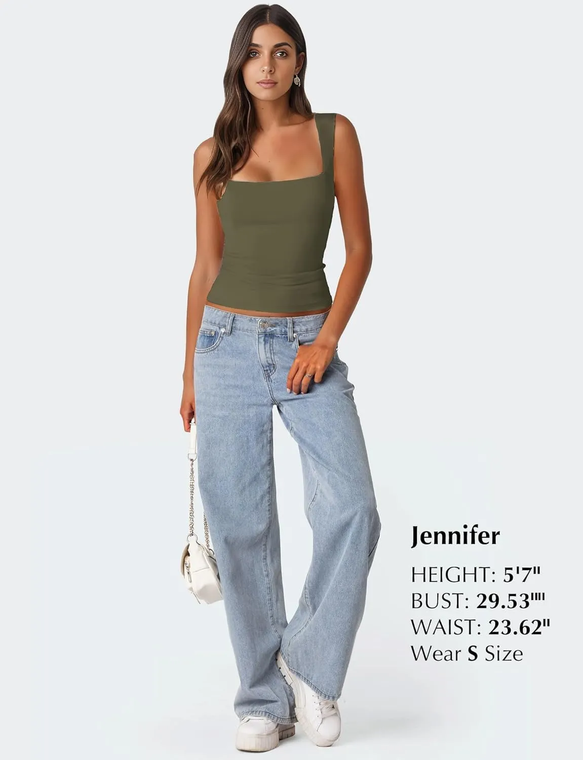 AURUZA Square Neck Tank Tops for Women, Sleeveless Double Lined Tops for Women Sexy Going Out Top Trendy Basic Fitted Shirts