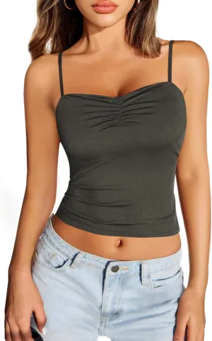 Avidlove Sexy Tank Tops for Women Cute Spaghetti Strap Crop Sleeveless Ruched Tube Top Basic Summer Going Out