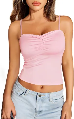 Avidlove Sexy Tank Tops for Women Cute Spaghetti Strap Crop Sleeveless Ruched Tube Top Basic Summer Going Out