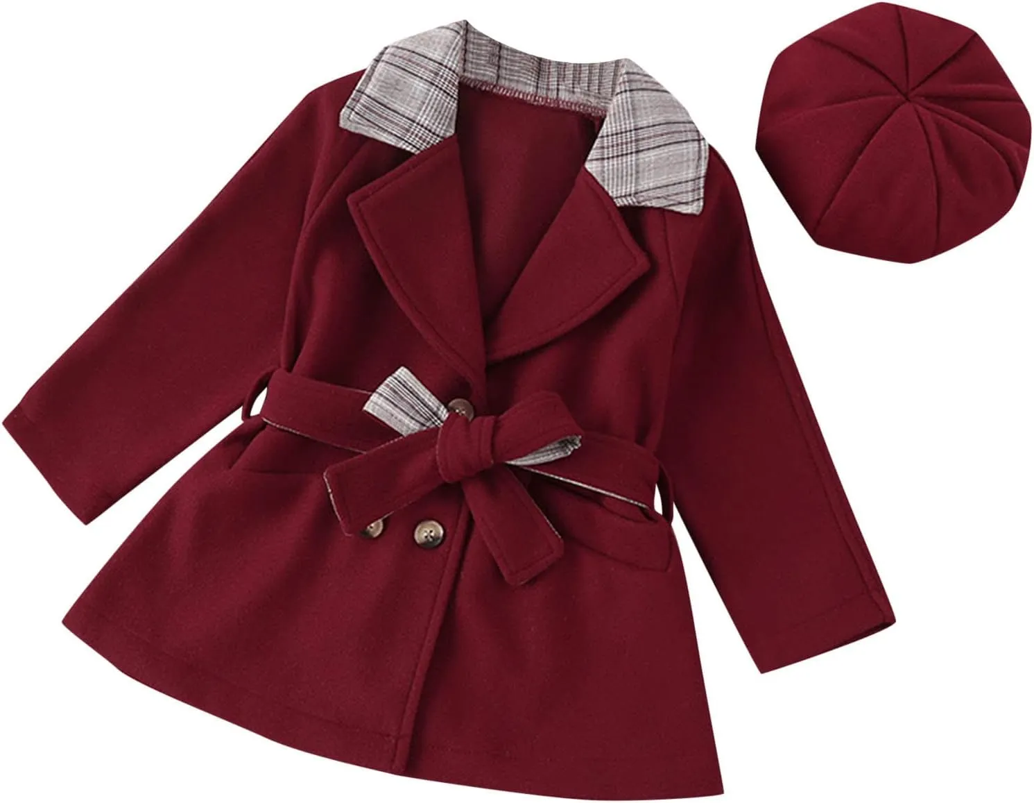 Baby Kids Girls Classic Wool Blend Coat Winter Double Breasted Trench Coat With Hat Set Outwear