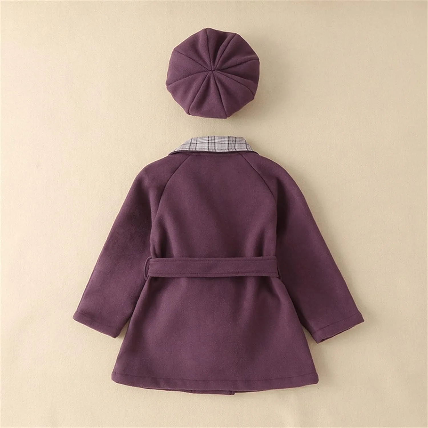 Baby Kids Girls Classic Wool Blend Coat Winter Double Breasted Trench Coat With Hat Set Outwear